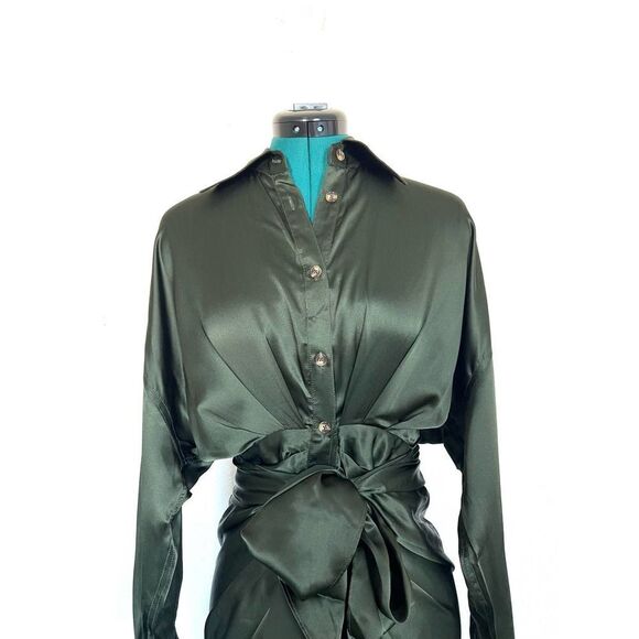 Divine Heritage Silk button up dress green - Picture 8 of 15